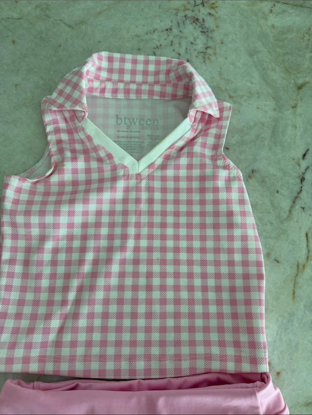 Pink Gingham Sleeveless Polo Top & Pink Skort Set